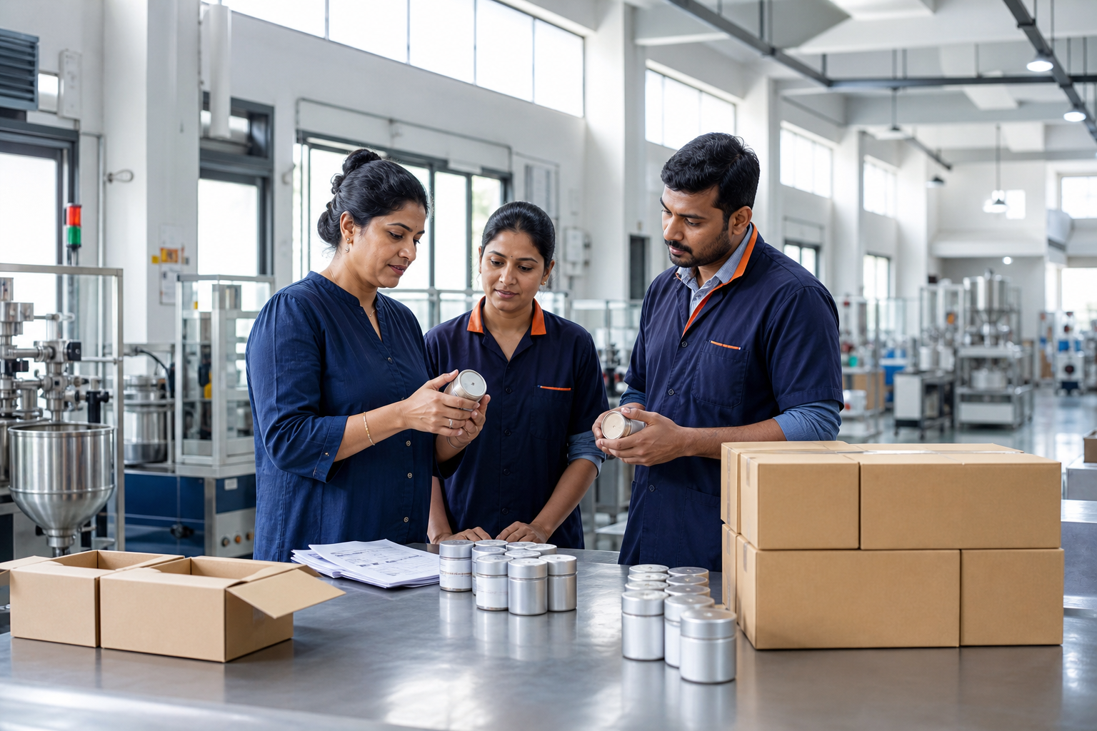 A mid-size manufacturing team reviewing finished goods and shipment readiness